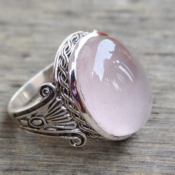 Rose Quartz Sterling Silver Ring, Gift For Her, Natural Rose Quartz Gemstone, Love Stone, Anniversary Gift, Statement Rings,