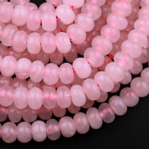 Shop Rose Quartz Beads! Natural Pink Rose Quartz Rondelle Beads 6x4mm 8x5mm 15.5" Strand | Natural genuine beads Rose Quartz beads for beading and jewelry making.  #jewelry #beads #beadedjewelry #diyjewelry #jewelrymaking #beadstore #beading #affiliate #ad