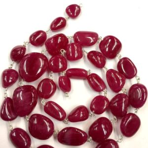 Shop Ruby Chip & Nugget Beads! RUBY ROSARY CHAIN Beads Silver Rosary Chain Natural Ruby Smooth Nugget Shape Beads Beautiful Ruby Rosary Necklace Superb Quality 22" Strand | Natural genuine chip Ruby beads for beading and jewelry making.  #jewelry #beads #beadedjewelry #diyjewelry #jewelrymaking #beadstore #beading #affiliate #ad