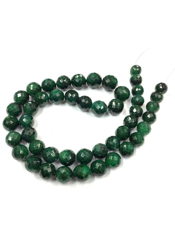 Beautiful Natural Faceted Heated Ruby Corundum Round Ball Beads Green Color 9-11mm Gemstone Beads 18" Strand