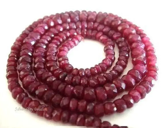 Ruby Faceted Rondelle , Aa,  3 Inch, 3.5-4mm