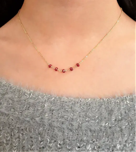 Genuine Ruby Necklace, July Birthstone / Handmade Jewelry / Necklaces For Women, Simple Gold Necklace, Gemstone Necklace, Gemstone Choker