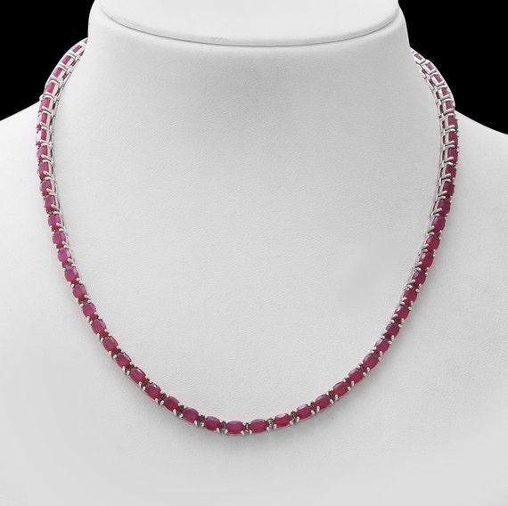 Oval Cut Ruby Necklace 925 Sterling Silver Ruby Necklace Ruby Tennis Necklace For Women Wedding Necklace Gift For Wife Anniversary Necklace