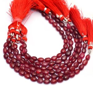 Shop Ruby Bead Shapes! AAA+ Red Ruby Gemstone 7x5mm-6x8mm Smooth Oval Beads | 5inch Strand | Natural Ruby Precious Gemstone Fancy Loose Oval Beads for Jewelry | Natural genuine other-shape Ruby beads for beading and jewelry making.  #jewelry #beads #beadedjewelry #diyjewelry #jewelrymaking #beadstore #beading #affiliate #ad