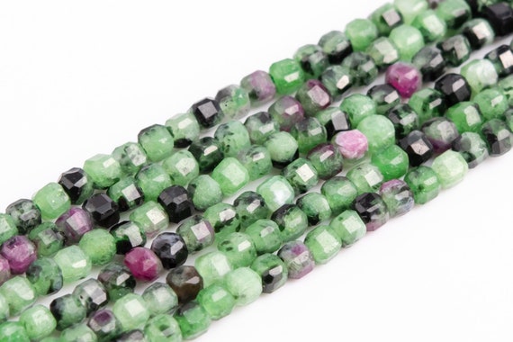 Genuine Natural Green Ruby Zoisite Loose Beads Beveled Edge Faceted Cube Shape 2mm