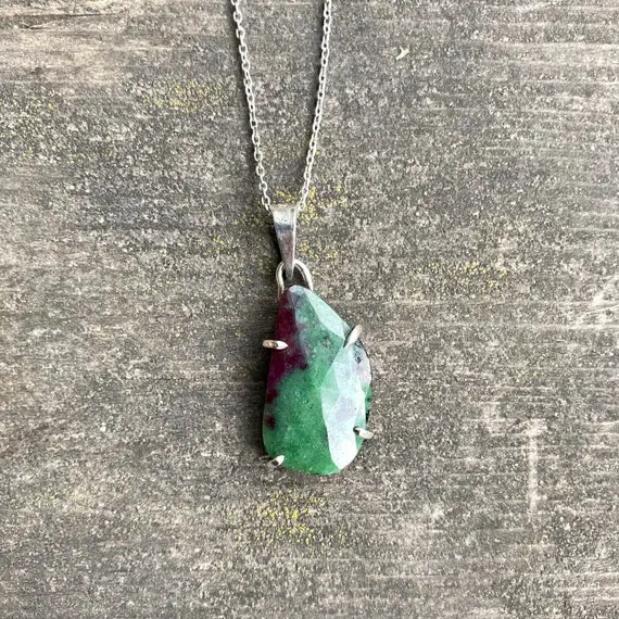 Natural Ruby Zoisite Anyolite Silver Necklace, Ruby Zoisite Anyolite Pendant, Ruby Zoisite Gemstone, Special Piece, Gift For Her Him