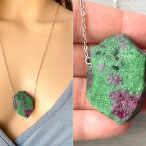 Shop Ruby Zoisite Pendants! Raw Ruby Necklace, Rough Ruby Zoisite Necklace, Big Ruby Pendant Necklace, July Birthstone Necklace Natural Ruby Zoisite Jewelry EXACT STONE | Natural genuine Ruby Zoisite pendants. Buy crystal jewelry, handmade handcrafted artisan jewelry for women.  Unique handmade gift ideas. #jewelry #beadedpendants #beadedjewelry #gift #shopping #handmadejewelry #fashion #style #product #pendants #affiliate #ad