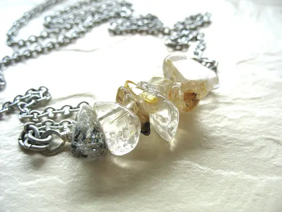 Rutilated Quartz Crystal Necklace, Stone Necklace, Handmade Artisan Birthstone Jewelry, Rutilated Quartz , Rutilated Quartz Jewelry