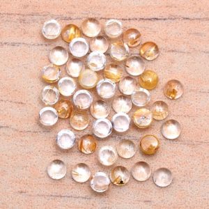 Shop Rutilated Quartz Round Beads! AAA+ Golden Rutilated Quartz 3.5mm Round Cabochon, Gold Rutile Gemstone Cabs | Natural Semi Precious Gemstone Loose Cabochon Lot for Jewelry | Natural genuine round Rutilated Quartz beads for beading and jewelry making.  #jewelry #beads #beadedjewelry #diyjewelry #jewelrymaking #beadstore #beading #affiliate #ad