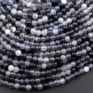 Shop Rutilated Quartz Round Beads! Rare Natural Blue Rutilated Quartz 4mm Round Beads From Madagascar 15.5" Strand | Natural genuine round Rutilated Quartz beads for beading and jewelry making.  #jewelry #beads #beadedjewelry #diyjewelry #jewelrymaking #beadstore #beading #affiliate #ad
