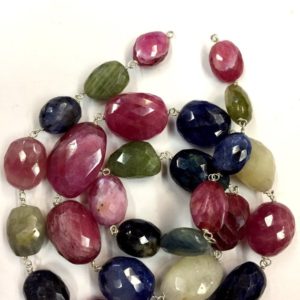 Shop Sapphire Chip & Nugget Beads! SILVER ROSARY CHAIN Natural Multi Sapphire Rosary Chain Beads Nugget Shape Beads Rare Sapphire Gemstone Rosary Beads  Beautiful Necklace | Natural genuine chip Sapphire beads for beading and jewelry making.  #jewelry #beads #beadedjewelry #diyjewelry #jewelrymaking #beadstore #beading #affiliate #ad