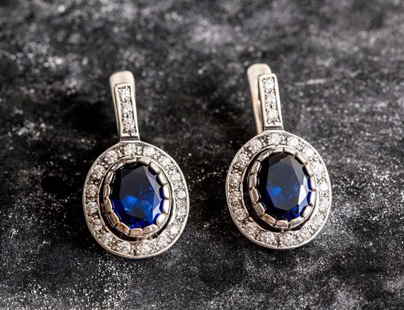 Sapphire Earrings, Antique Earrings, Vintage Earrings, Antique Sapphire Earrings, Antique Sapphire, Sterling Silver, Blue Gem, Solid Silver