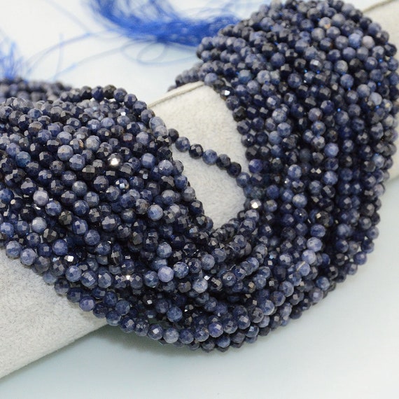 Sapphire Faceted Beads, Natural Gemstone Beads, Round Semi Precious Stone Beads 2mm 3mm 4mm 15''