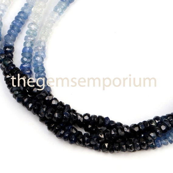 Blue Sapphire Shaded Faceted Rondelle Shape Beads, Natural Blue Sapphire Shaded Faceted Bead,blue Sapphire Shaded Natural Bead,sapphire Bead