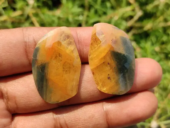 Sapphire Faceted Crystal -rare Yellow Green Sapphire Cut Cabochon Pair - Natural Corundum Sapphire From Sri Lanka - Multi Sapphire Crystals