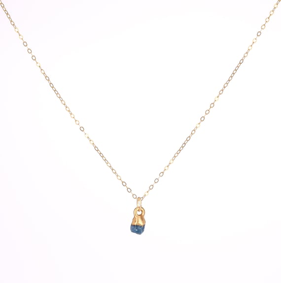 Raw Sapphire Necklace • September Birthstone • Virgo • Dainty Gemstone Crystal Pendant • 24k Dip • Handmade