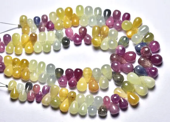 Natural Multi Sapphire Teardrops 4x6mm To 6x9mm Smooth Tear Drops Briolettes Gemstone Beads Superb Sapphire Stone - 7 Inches Strand No4294