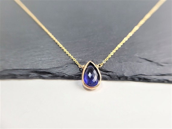 Genuine Sapphire Necklace, September Birthstone /handmade Jewelry/ Blue Sapphire Pendant, Necklaces For Women, Simple Gold Necklace, Dainty