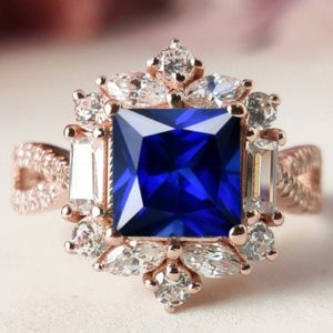 Princess Cut Blue Sapphire Engagement Ring Art Deco Sapphire Wedding Ring Unique Sapphire Bridal Promise Ring Antique Women Anniversary Ring | Natural genuine Array rings, simple unique alternative gemstone engagement rings. #rings #jewelry #bridal #wedding #jewelryaccessories #engagementrings #weddingideas #affiliate #ad