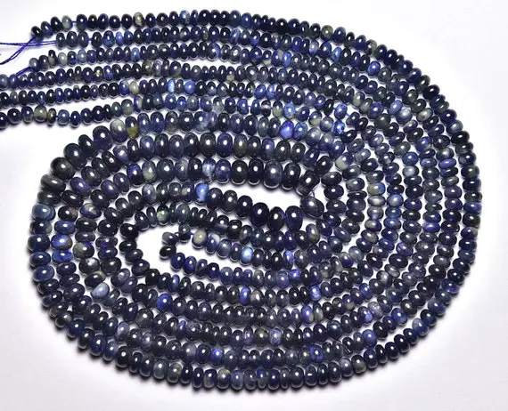 16 Inches Strand Natural Sapphire Rondelle Beads 3mm To 5mm Smooth Rondelles Gemstone Beads Jewelry Blue Sapphire Plain Beads Strand No5445