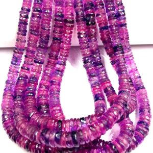 Shop Sapphire Rondelle Beads! AAAA++ QUALITY~~Extremely Beautiful~Pinkish Sapphire Faceted Tyre Cut Beads Sparkling Sapphire Gemstone Beads Sapphire Heishi Cut Beads. | Natural genuine rondelle Sapphire beads for beading and jewelry making.  #jewelry #beads #beadedjewelry #diyjewelry #jewelrymaking #beadstore #beading #affiliate #ad