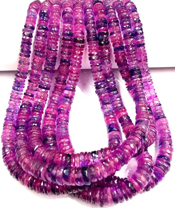 Aaaa++ Quality~~extremely Beautiful~pinkish Sapphire Faceted Tyre Cut Beads Sparkling Sapphire Gemstone Beads Sapphire Heishi Cut Beads.