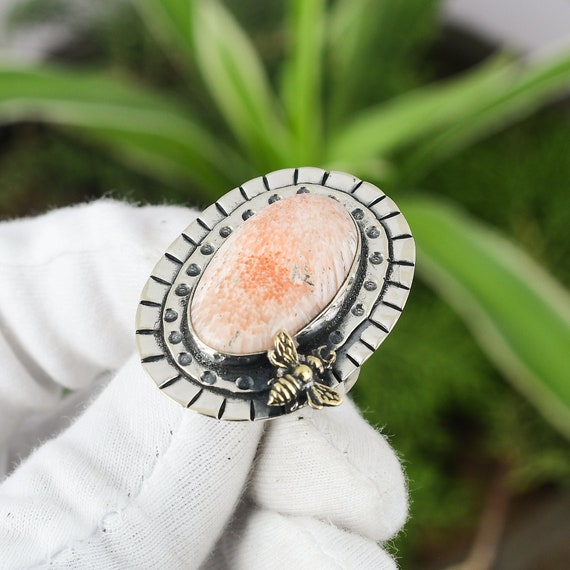 Scolecite Ring 925 Sterling Silver Ring Adjustable Ring 18k Gold Plated Handmade Bee Ring Gemstone Latest Design Ring Gift For Mother