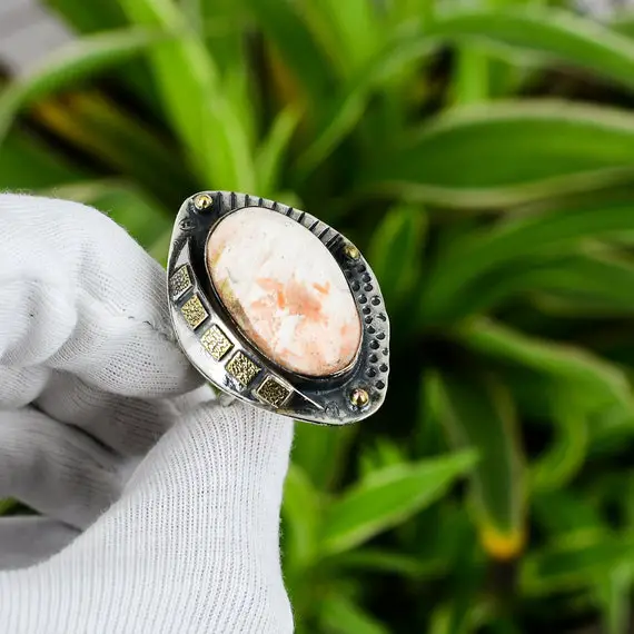 Scolecite Ring 925 Sterling Silver Ring Ring Size 8 18k Gold Plated Genuine Gemstone Ring Handmade Silver Jewelry Gift For Mom