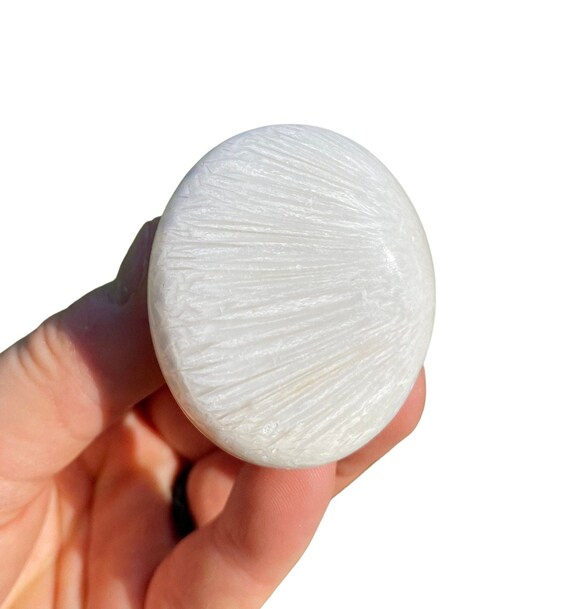 Scolecite Palm Stone (~1.5" - 3") - Scolecite Tumbled Stone - Polished Scolecite Worry Stone - Tumbled Scolecite Crystal - White Zeolite