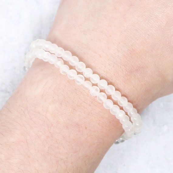 Selenite Handmade Bracelet | Natural Crystal Beads, Minimalist Style, Custom Sizing, Spiritual Or Self-care Gift