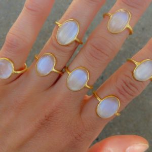 Selenite Gold Ring // Selenite Ring // Selenite Oval Ring // | Natural genuine Selenite rings, simple unique handcrafted gemstone rings. #rings #jewelry #shopping #gift #handmade #fashion #style #affiliate #ad
