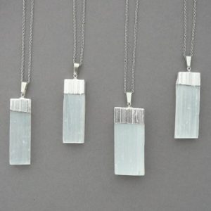 Shop Selenite Necklaces! Selenite Necklace Silver Tone Layering Necklace Raw Selenite Healing Crystals Pendant Silver Plated Natural Selenite Raw Stone Jewelry | Natural genuine Selenite necklaces. Buy crystal jewelry, handmade handcrafted artisan jewelry for women.  Unique handmade gift ideas. #jewelry #beadednecklaces #beadedjewelry #gift #shopping #handmadejewelry #fashion #style #product #necklaces #affiliate #ad