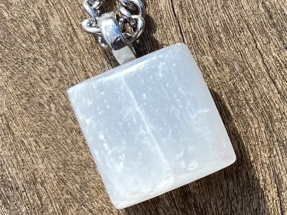 Unisex Small Selenite Moon Goddess Healing Stone Necklace With Positive Energy!