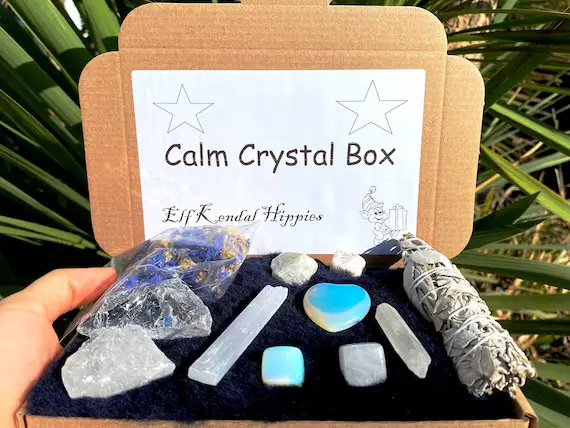 Calm Crystal Set, Rough Crystals Uk, Clear Quartz Set, Opalite Stone Gift, Lavender Moonstone, Selenite Cinnamon And Sage, Shipped Today Uk