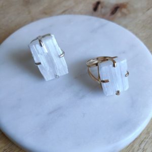Selenite Ring Natural Stone Handmade Jewellery Adjustable | Natural genuine Selenite rings, simple unique handcrafted gemstone rings. #rings #jewelry #shopping #gift #handmade #fashion #style #affiliate #ad