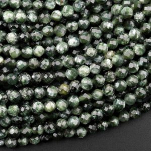 Shop Seraphinite Beads! AAA Natural Green Seraphinite Faceted Round Beads 3mm 4mm 5mmGemstone From Russia 15.5" Strand | Natural genuine faceted Seraphinite beads for beading and jewelry making.  #jewelry #beads #beadedjewelry #diyjewelry #jewelrymaking #beadstore #beading #affiliate #ad