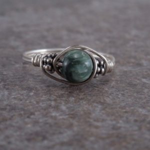 Shop Seraphinite Rings! Seraphinite and Sterling Silver Bali Bead Ring – Any Size | Natural genuine Seraphinite rings, simple unique handcrafted gemstone rings. #rings #jewelry #shopping #gift #handmade #fashion #style #affiliate #ad