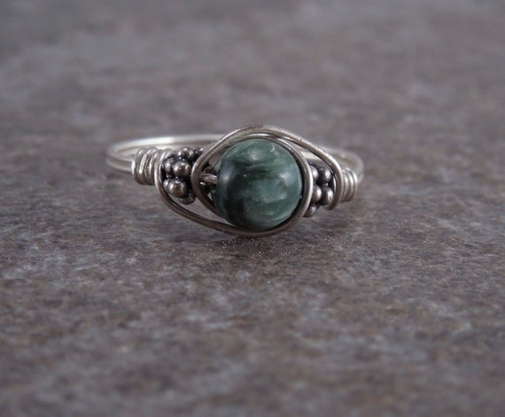 Seraphinite And Sterling Silver Bali Bead Ring - Any Size