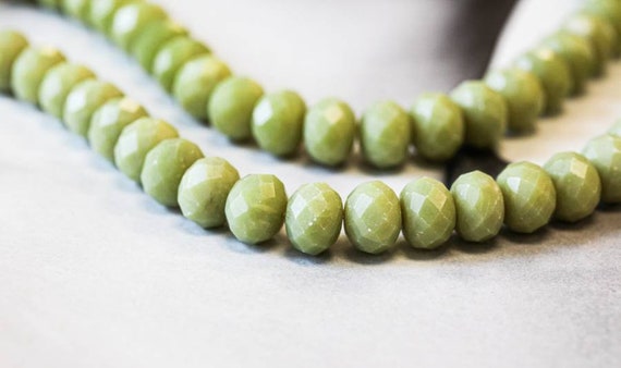 L-m/ Olive Jade 14mm/ 12mm Faceted Rondell Beads 16" Strand Natural Lime Green Serpentine Gemstone Beads For Jewelry Making
