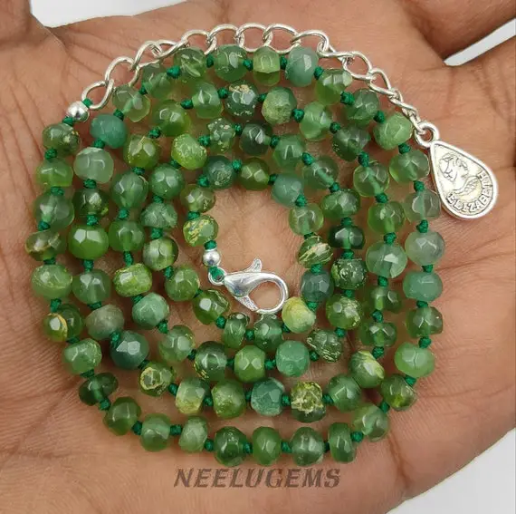 Hand Knotted Green Serpentine Necklace,serpentine Knotted Necklace,serpentine Bead Necklace,serpentine Stone Necklace,handmade Necklace,sale