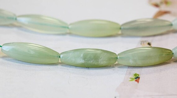 L/ New Jade 9x30mm 6-sided Oval Rice Beads 15.5" Strand Natural Light Green Serpentine Stone Unique 6-sided Oval For Jewelry Making