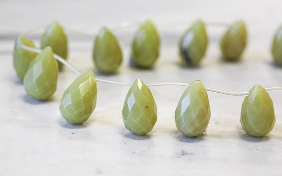 L-xl/ Olive Jade 15x25mm Teardrop Broilette Beads 16" Strand Natural Nephrite Jade Gemstone Beads For Jewelry Making