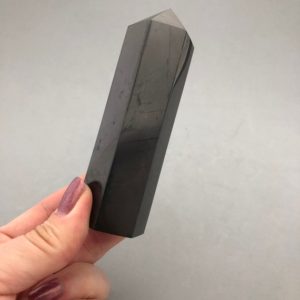 Shop Shungite Points & Wands! One Polished Shungite (type 2) Point | Natural genuine stones & crystals in various shapes & sizes. Buy raw cut, tumbled, or polished gemstones for making jewelry or crystal healing energy vibration raising reiki stones. #crystals #gemstones #crystalhealing #crystalsandgemstones #energyhealing #affiliate #ad