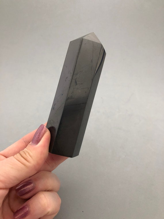 Shungite Stone Point (4 1/4" Tall) For Grounding, Earth Star Chakra, Emf 5g Protection, Empath Protection Metaphysical Crystal Point