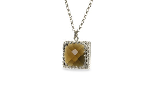 Smoky Quartz Necklace · Square Cut Necklace · Gold Necklace For Women · Handmade Necklace · Brown Gemstone Necklaces