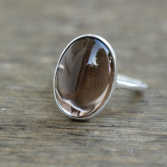 Smoky Quartz Ring, Stackable Rings, Natural Champagne Brown Quartz, Gift For Her, Bezel Rings, Sterling Silver Jewelry, Valentine Gifts Idea