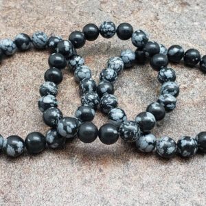 Natural Obsidian Chip Bracelets by Healing Light Stones Mahogany Snowflake Black 