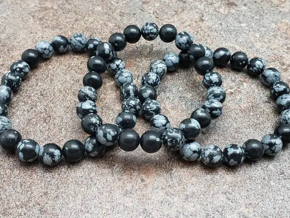 Snowflake Obsidian Bracelet, Gemstone Bracelet, 7 Inch