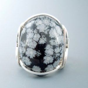 Handcrafted Sterling Silver Large Snowflake Obsidian Cabochon Wire Wrapped Ring | Natural genuine Gemstone rings, simple unique handcrafted gemstone rings. #rings #jewelry #shopping #gift #handmade #fashion #style #affiliate #ad
