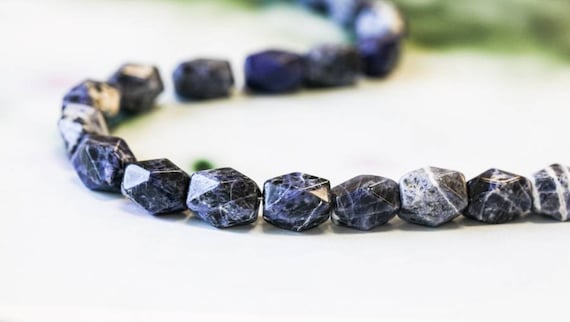 M/ Sodalite 10x14mm Faceted Nugget Beads Size Varies Natural Deep Blue With White Gemstone Faceted Nugget For Crafts For Jewelry Making